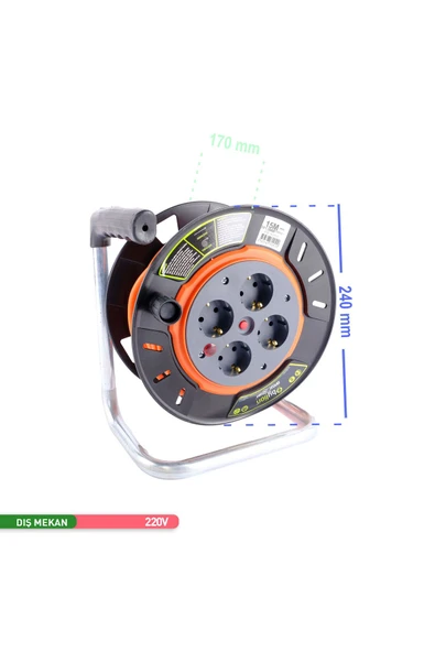 Makaralı Seyyar Uzatma Kablosu 15m 3*1.5mm - 2