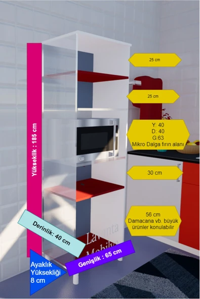 Lavanta Mobilya İmalat İDİL MDF BEYAZ ÇOK AMAÇLI MUTFAK DOLABI (MİKRODALGA FIRIN DOLABI %100 MDF) - 7