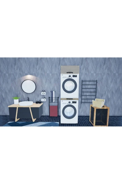 Lavanta Mobilya İmalat MDF (SAFİR MEŞE) DİCLE BEYAZ ÇAMAŞIR MAKİNESİ VE KURUTMA MAKİNESİ DOLABI - 7