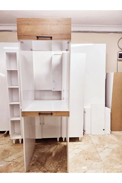 Lavanta Mobilya İmalat MDF (SAFİR MEŞE) DİCLE BEYAZ ÇAMAŞIR MAKİNESİ VE KURUTMA MAKİNESİ DOLABI - 2