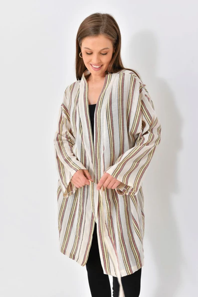 El Dokuması Kimono - Yeşil Kırmızı - 3