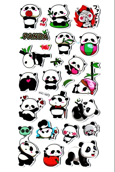Sticker Kabartmalı Stiker Çıkartma Etiket (XHC168)-18x9 cm- Sevimli Komik Panda