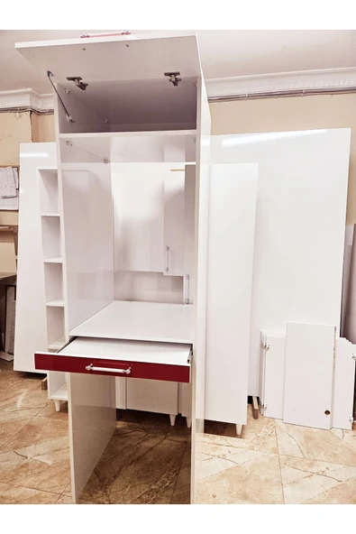 Lavanta Mobilya İmalat Mdf Hıgh Gloss Dicle Kırmızı Çamaşır Makinesi Ve Kurutma Makinesi Dolabı - 5