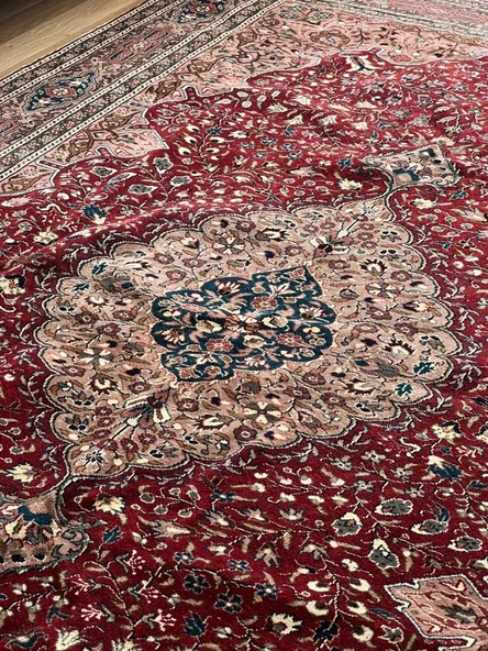 193x293 cm Büyük Boy Türk El Dokuma Halı, Kırmızı Renkli Çiçek Desenli, Harika Ev ve Ofis Dekoru - 9