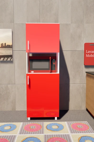 Lavanta Mobilya İmalat İDİL MDF KIRMIZI ÇOK AMAÇLI MUTFAK DOLABI (MİKRODALGA FIRIN DOLABI %100 MDF) - 2