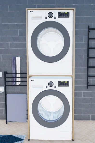 Lavanta Mobilya İmalat Mdf Altun Safir Meşe Çamaşır Makinesi Ve Kurutma Makinesi Dolabı - 2