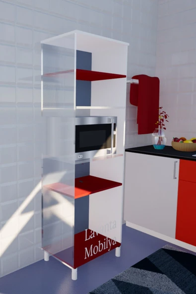 Lavanta Mobilya İmalat İDİL MDF KIRMIZI ÇOK AMAÇLI MUTFAK DOLABI (MİKRODALGA FIRIN DOLABI %100 MDF) - 6