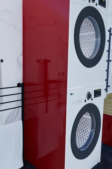 Lavanta Mobilya İmalat HİGH GLOSS ALTUN KIRMIZI ÇAMAŞIR MAKİNASI VE KURUTMA MAKİNASI DOLABI - 5