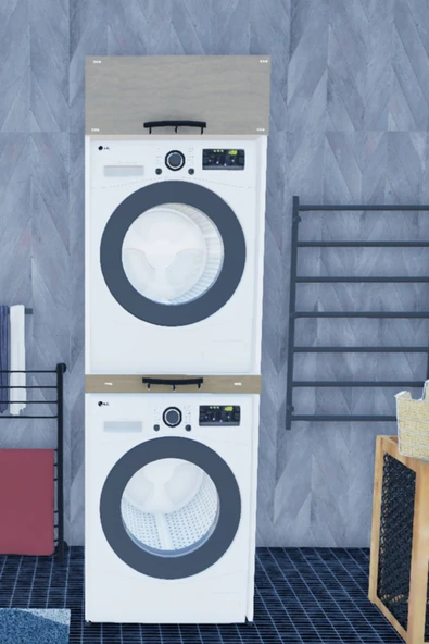 Lavanta Mobilya İmalat MDF (SAFİR MEŞE) DİCLE BEYAZ ÇAMAŞIR MAKİNESİ VE KURUTMA MAKİNESİ DOLABI - 6