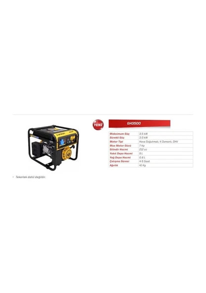 Loncin GH3500 Benzinli 3.5 Kwa İpli Monofaze Jeneratör - 3