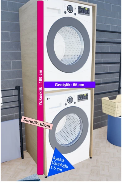 Lavanta Mobilya İmalat Mdf Altun Safir Meşe Çamaşır Makinesi Ve Kurutma Makinesi Dolabı - 3