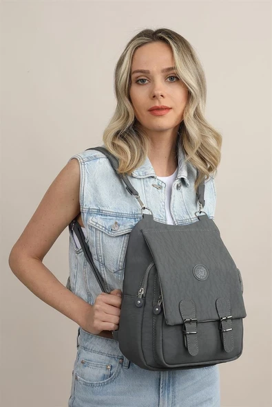 Krinkıl Su Gecirmez Kumaş Kadın Omuz ve Sırt Çantası - Resim 3