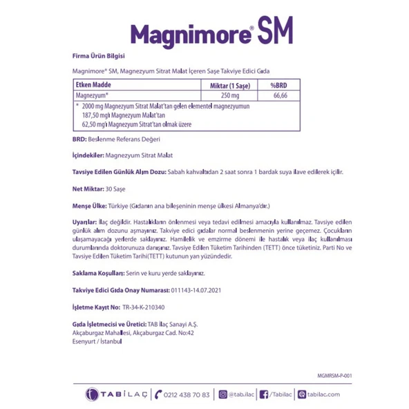 Magnimore SM Magnezyum Sitrat Malat İçeren Saşe Takviye Edici Gıda - 3