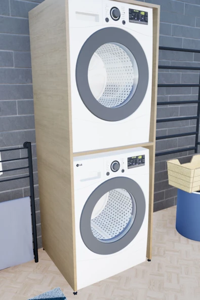 Lavanta Mobilya İmalat Mdf Altun Safir Meşe Çamaşır Makinesi Ve Kurutma Makinesi Dolabı - 5