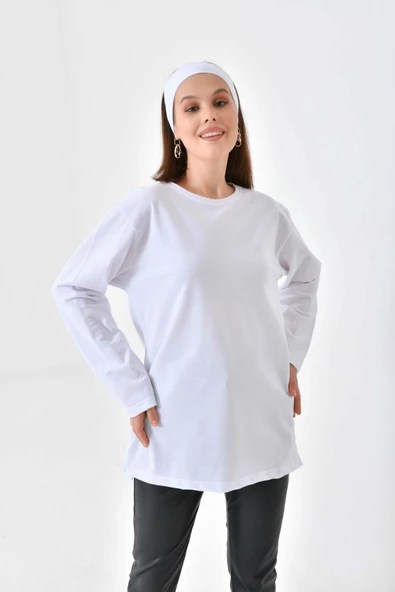 Uzun Kollu Tunik (Bandana Hediyeli) - Beyaz - 5