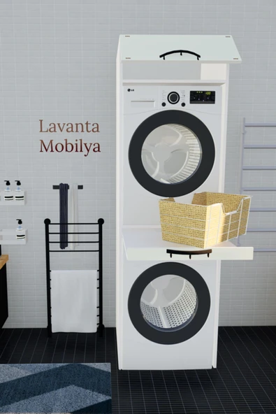 Lavanta Mobilya İmalat MDF DİCLE BEYAZ ÇAMAŞIR MAKİNESI VE KURUTMA MAKİNESI DOLABI - 2