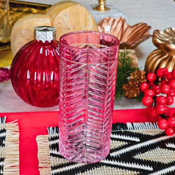 Bohemia Balık Sırtı Uzun Kahve Yanı Bardak Kadeh Takımı (Pembe) - 1
