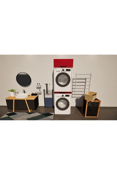 Lavanta Mobilya İmalat Mdf Hıgh Gloss Dicle Kırmızı Çamaşır Makinesi Ve Kurutma Makinesi Dolabı - 7