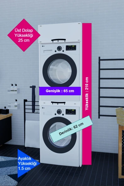 Lavanta Mobilya İmalat MDF DİCLE BEYAZ ÇAMAŞIR MAKİNESI VE KURUTMA MAKİNESI DOLABI - 3
