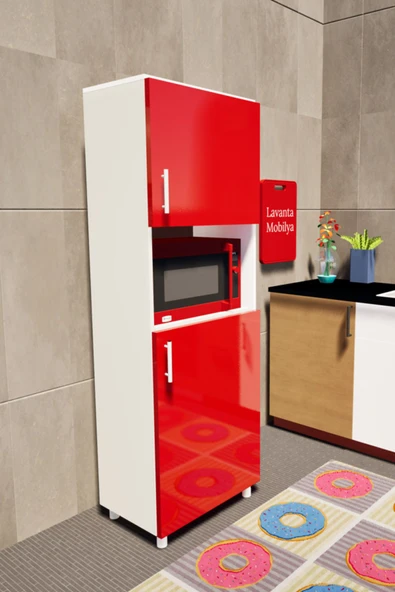 Lavanta Mobilya İmalat İDİL MDF KIRMIZI ÇOK AMAÇLI MUTFAK DOLABI (MİKRODALGA FIRIN DOLABI %100 MDF) - 5