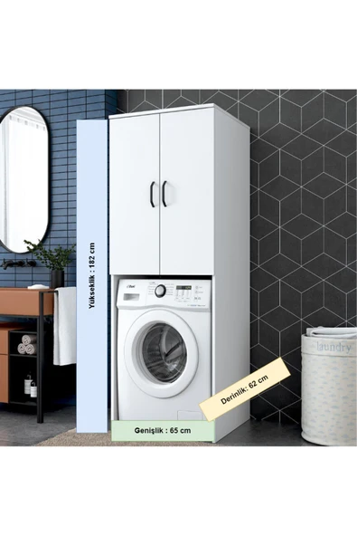 Lavanta Mobilya İmalat Ren Mdf Beyaz Çamşır Makinesi Dolabı - 2