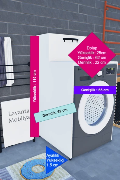 Lavanta Mobilya İmalat Seıne Mdf Çamaşır Makinesi Dolabı Saklama Alanı Mevcut - 4