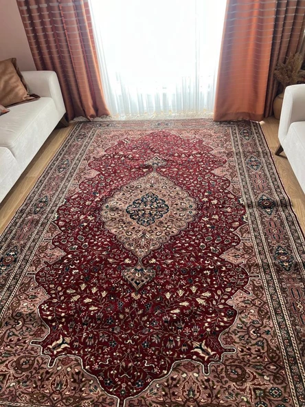 193x293 cm Büyük Boy Türk El Dokuma Halı, Kırmızı Renkli Çiçek Desenli, Harika Ev ve Ofis Dekoru - 8