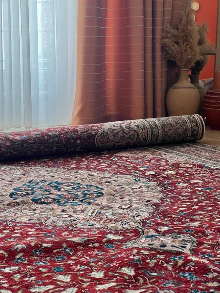 193x293 cm Büyük Boy Türk El Dokuma Halı, Kırmızı Renkli Çiçek Desenli, Harika Ev ve Ofis Dekoru - 3