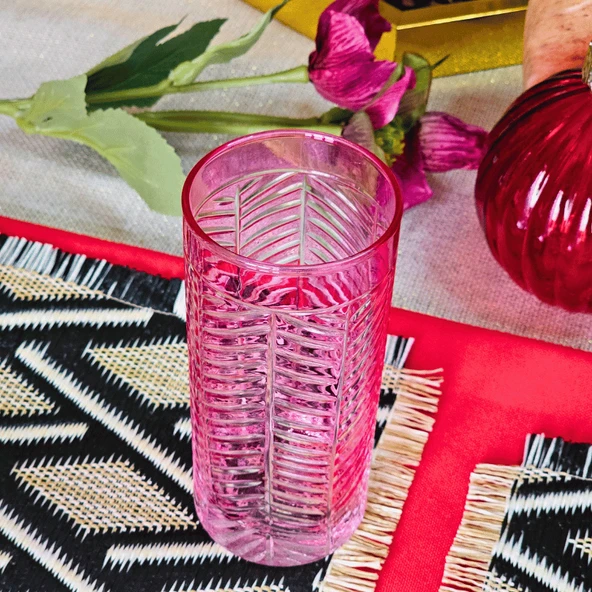 Bohemia Balık Sırtı Uzun Kahve Yanı Bardak Kadeh Takımı (Pembe) - 2