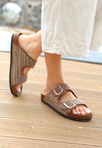 Monte Taba Nubuk Boncuk İşlemeli Terlik - Resim 3