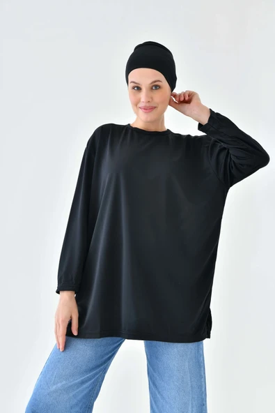 Uzun Kollu Tunik - Siyah (Bandana Hediyeli) - 5