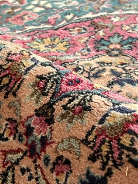 181x274 cm Büyük Boy Yeşil & Pembe Renk El Dokuma Halı, Harika Çiçek Desenli Büyük Boy Salon Halısı - 3