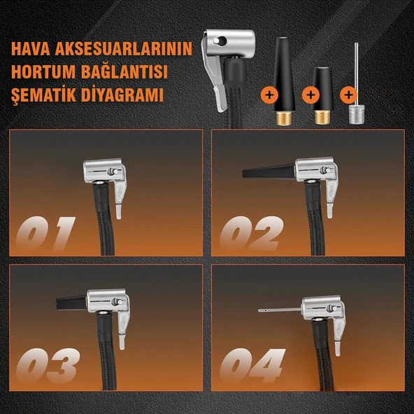 Dijital Ekranlı 2000 mAh Şarjlı Taşınabilir Oto Hava Kompresörü 4 Başlıklı Araç Lastik Top Şişirme Pompası - 5