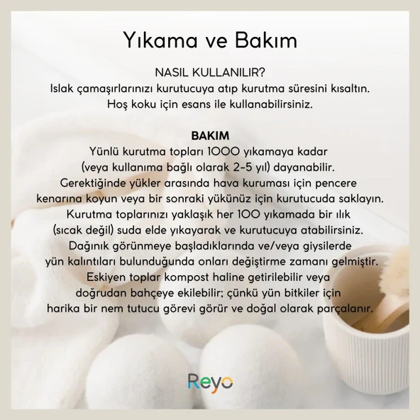 Reyo Çamaşır Yün Kurutma Topu Doğal Yumuşatıcı, Kurutma Makinesi Için Büyük 6 Adet Yün Top Bez Çantalı - 7