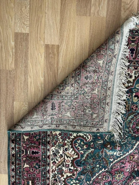 181x274 cm Büyük Boy Yeşil & Pembe Renk El Dokuma Halı, Harika Çiçek Desenli Büyük Boy Salon Halısı - 6