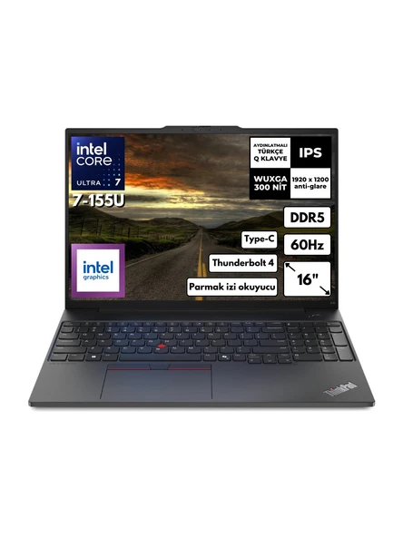 LENOVO Thinkpad E16 G2 Ultra 7-155U 24 Gb Ram 512 Gb Ssd 16"  Free Dos 21Mbstky42 Kt22 ürün görseli 1