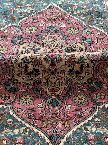 181x274 cm Büyük Boy Yeşil & Pembe Renk El Dokuma Halı, Harika Çiçek Desenli Büyük Boy Salon Halısı - 9