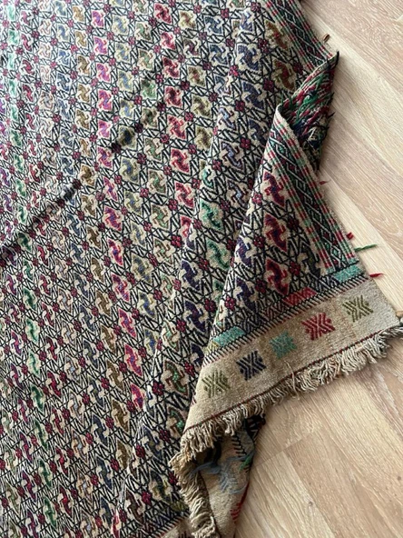 162x235 cm Büyük Boy Türk Halısı, Yıkanabilir Renkli El Dokuma Nostaljik Kilim, Canlı Renkler Şık Ev Dekoru - 5