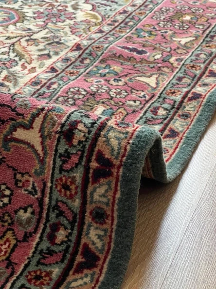 181x274 cm Büyük Boy Yeşil & Pembe Renk El Dokuma Halı, Harika Çiçek Desenli Büyük Boy Salon Halısı - 4