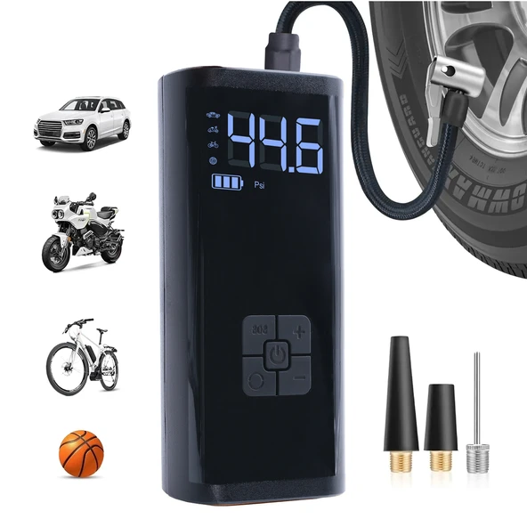 Dijital Ekranlı 2000 mAh Şarjlı Taşınabilir Oto Hava Kompresörü 4 Başlıklı Araç Lastik Top Şişirme Pompası