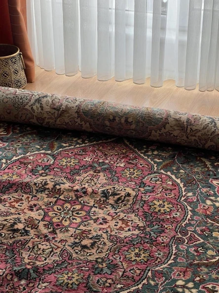 181x274 cm Büyük Boy Yeşil & Pembe Renk El Dokuma Halı, Harika Çiçek Desenli Büyük Boy Salon Halısı - 10