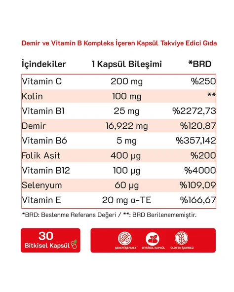 Hasz Labs Iron Bisglicinate & Vitamin B Kompleks 30 Kapsül - 2