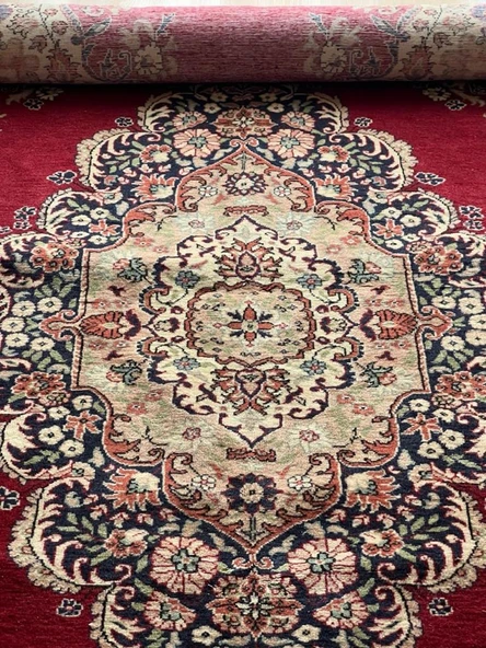 176x299 cm Büyük Boy Kırmızı Renk Halı, Yıkanabilir El Dokuma Nostaljik Halı, Canlı Renkli Şık Ev & Ofis Halısı - 10