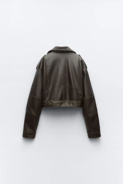 Zara DERİ EFEKTLİ KISA BIKER CEKET - 3