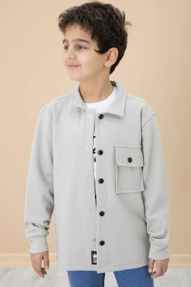 Gri Yazı Baskılı Tişörtlü Gömlekli Erkek Çocuk Takım 20008 - 3