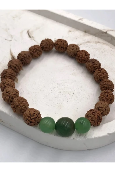 Tasarım Rudraksha Aventurin Taşı Doğaltaş 8mm Unisex Bileklik