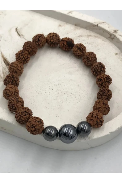 Tasarım Rudraksha Terahertz Taşı Doğaltaş 8mm Unisex Bileklik