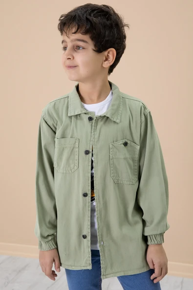 Yeşil Gömlek ve Baskılı Tişörtlü Erkek Çocuk 2li Takım 19989