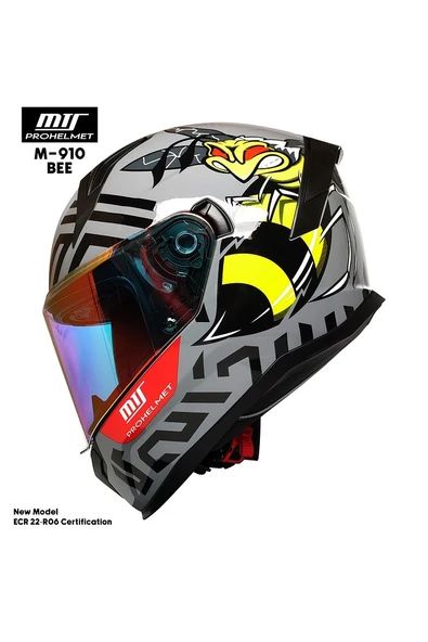 M-910 Bee Güneş Vizörlü Kask (KIRMIZI CAMLI) - Resim 2