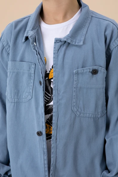 Mavi Gömlek ve Baskılı Tişörtlü Erkek Çocuk 2li Takım 19991 - 4